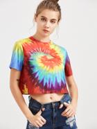 Romwe Multicolor Tie Dye Print Crop T-shirt