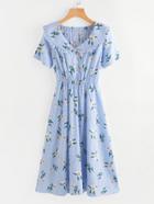Romwe Floral Print Random Pinstripe Long Shirt Dress