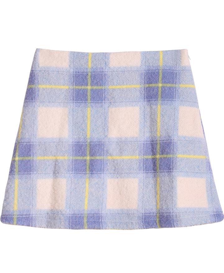Romwe Check Print Pocket Blue Skirt