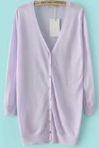Romwe V Neck With Buttons Knit Purple Cardigan