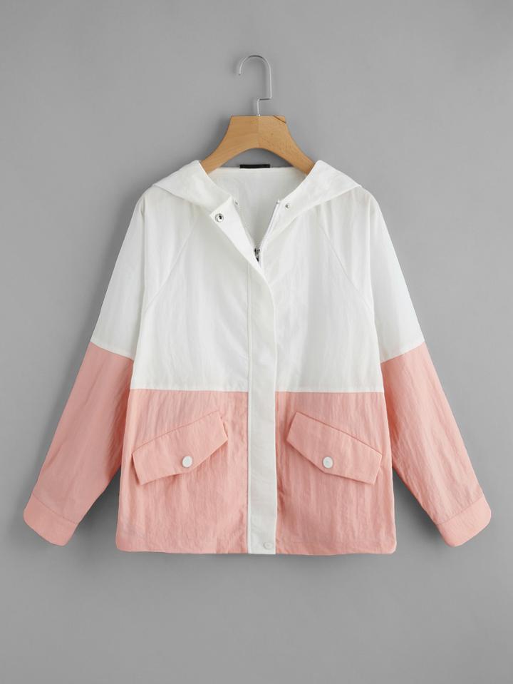 Romwe Two Tone Pocket Front Hoodie Jacket