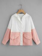 Romwe Two Tone Pocket Front Hoodie Jacket