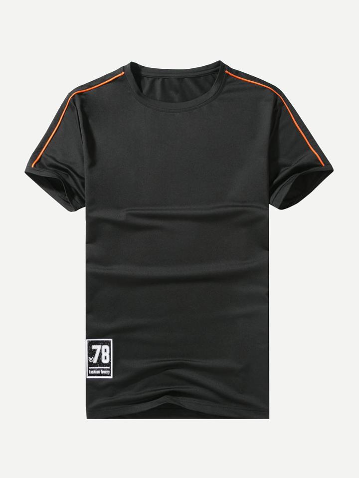 Romwe Men Number Print Tee With Drawstring Shorts