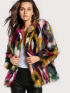 Romwe Colorful Faux Fur Coat