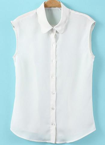 Romwe White Lapel Sleeveless Buttons Blouse