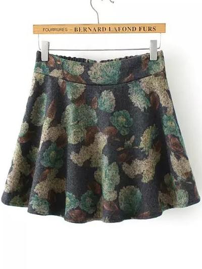 Romwe Florals Zipper Green Skirt Shorts