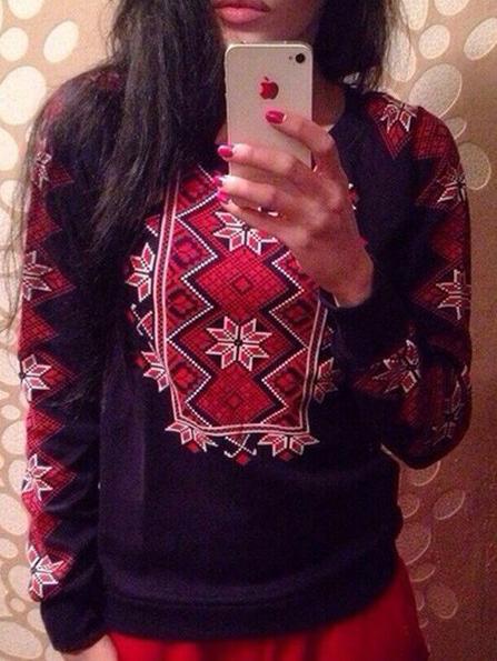 Romwe Geometric Print Black Sweatshirt
