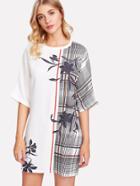 Romwe Floral And Plaid Tunic Dress