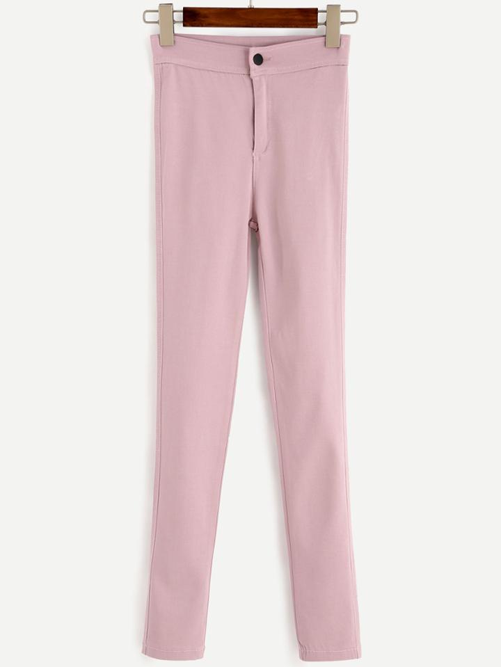 Romwe Pink Stretch Skinny Jeans