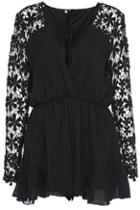 Romwe Deep V Floral Playsuits-black