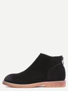Romwe Black Genuine Leather Back Zipper Distressed Ankle Boots