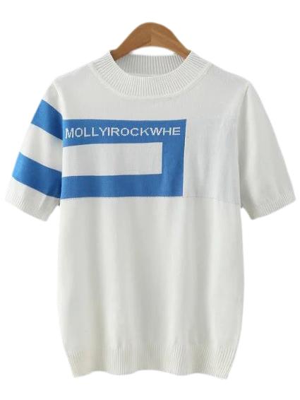 Romwe White Letter Geometry Pattern Knit T-shirt