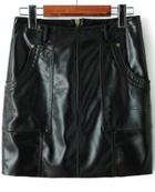 Romwe Pockets Zipper Pu Skirt
