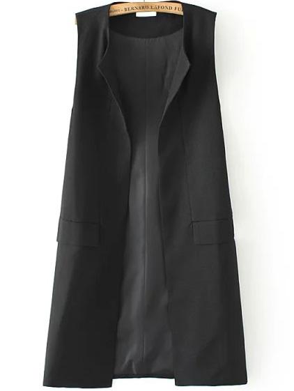 Romwe Slit Pockets Black Vest