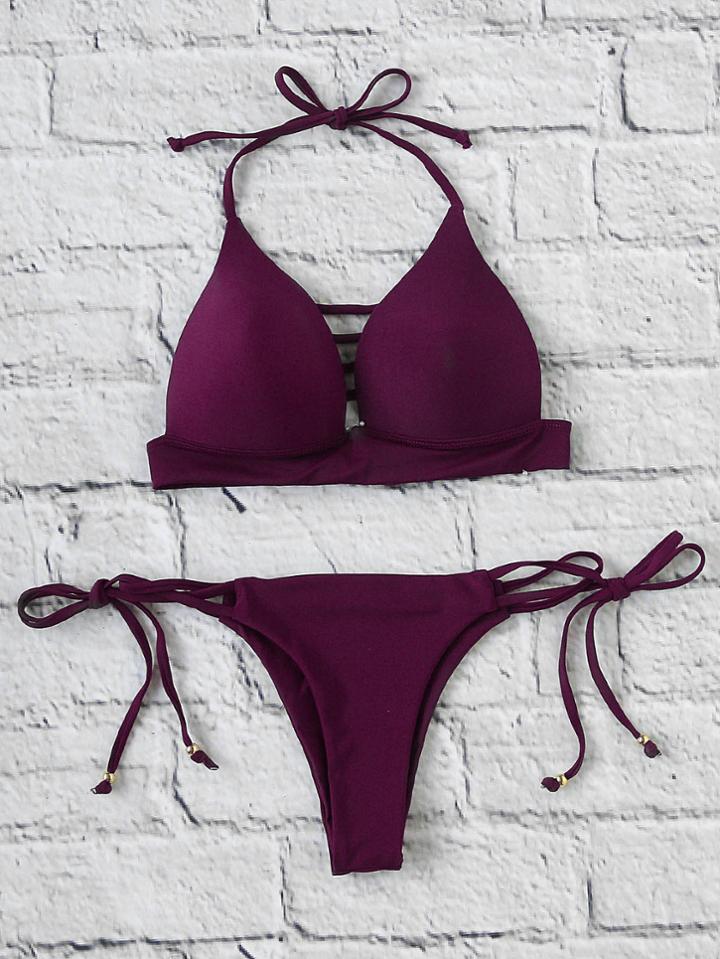 Romwe Ladder Cutout Side Tie Bikini Set