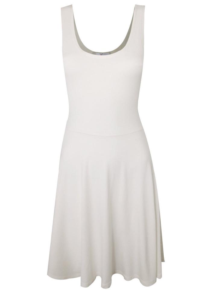 Romwe White Scoop Neck Open Back A-line Dress