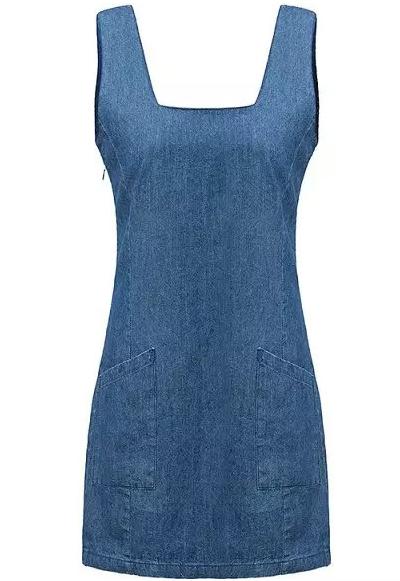Romwe Square Neck With Pockets Denim Dress