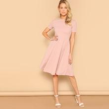 Romwe Pocket Zip Back Flared Dress