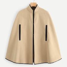 Romwe Contrast Binding Poncho Coat With Armhole