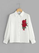 Romwe Rose Embroidered Patch Shirt