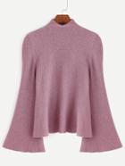 Romwe Dark Pink Mock Neck Bell Sleeve Jersey Sweater
