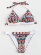 Romwe Tribal Print Braided Strap Halter Bikini Set