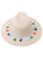 Romwe White Tassel Trim Straw Fedora Hat
