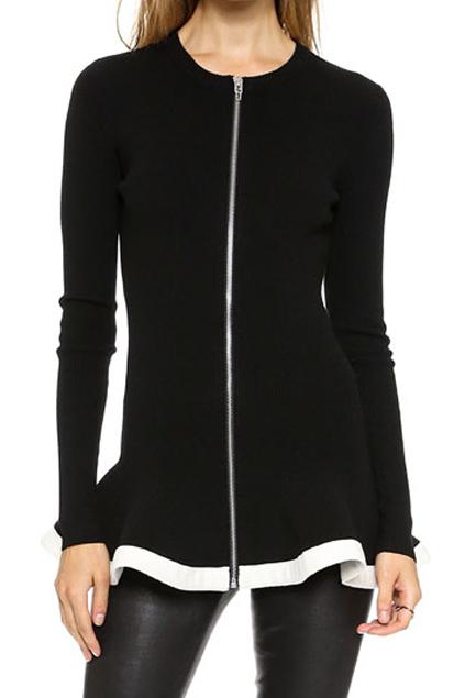 Romwe Zippered Flouncing Slim Cardigan