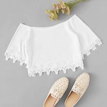 Romwe Off Shoulder Lace Trim Blouse