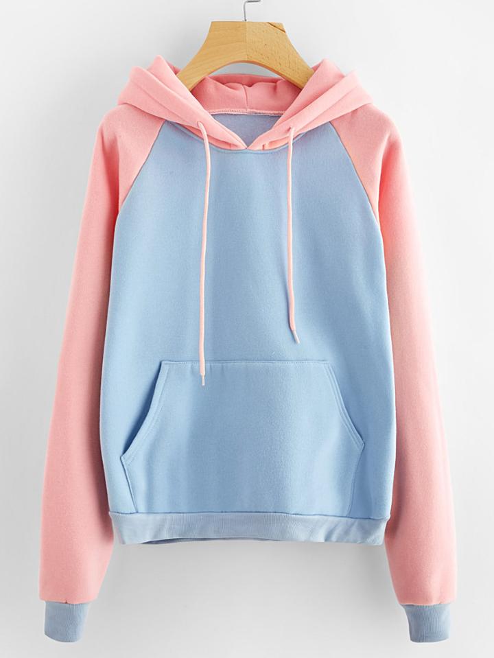 Romwe Contrast Raglan Sleeve Hoodie