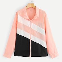 Romwe Plus Cut-and-sew Zip Up Jacket