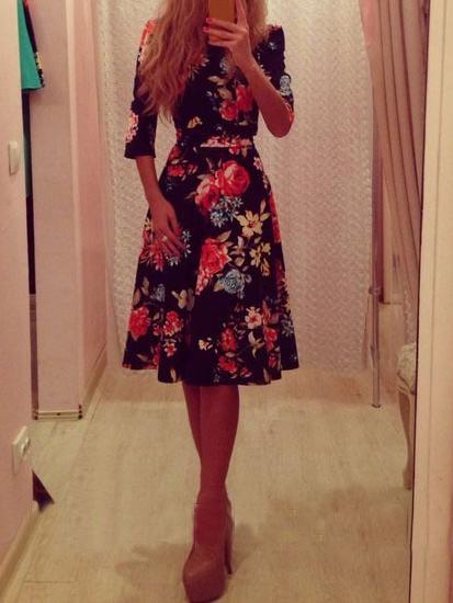 Romwe Long Sleeve Slim Floral Dress
