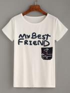 Romwe White Letters Print T-shirt With Pocket