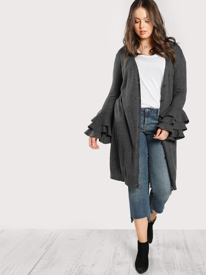 Romwe Layered Sleeve Button Up Jersey Cardigan