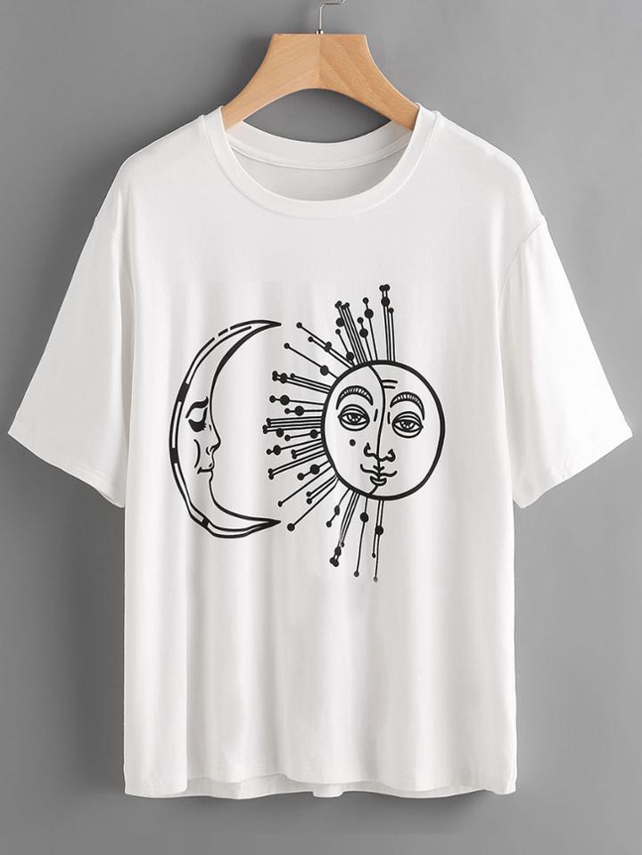 Romwe Mandala Moon And Sun Print T-shirt