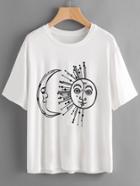 Romwe Mandala Moon And Sun Print T-shirt