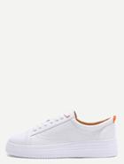 Romwe White Faux Leather Rubber Sole Lace Up Sneakers