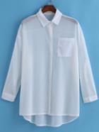 Romwe Lapel With Pocket Dip Hem Chiffon Blouse