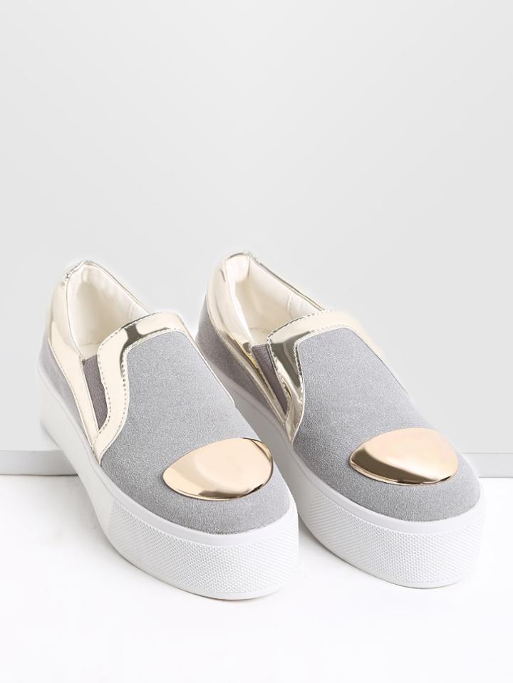 Romwe Grey Contrast Trim Casual Sneakers