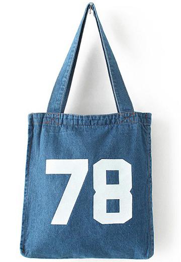 Romwe Navy 78 Print Denim Bag