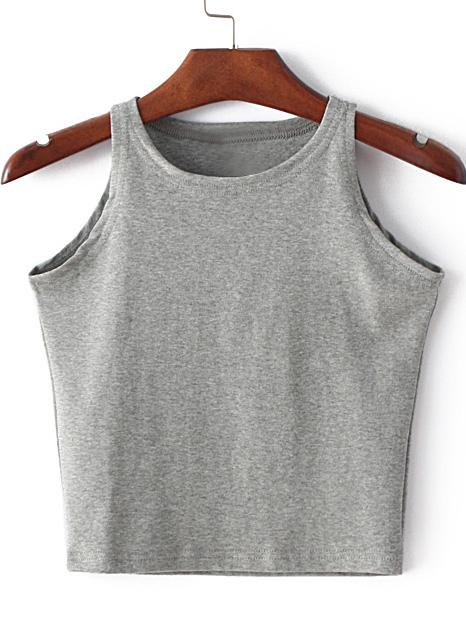 Romwe Grey Round Neck Crop Tank Top