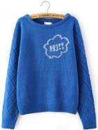 Romwe Blue Hi Letter Print Pullover Sweater