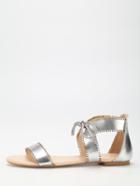 Romwe Silver Lace Up Flat Sandals