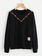 Romwe Embroidered Patch Detail Sweatshirt