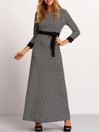 Romwe Geometric Print Maxi Dress With Sash