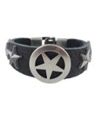 Romwe Black Punk Star Pu Leather Wrap Bracelet