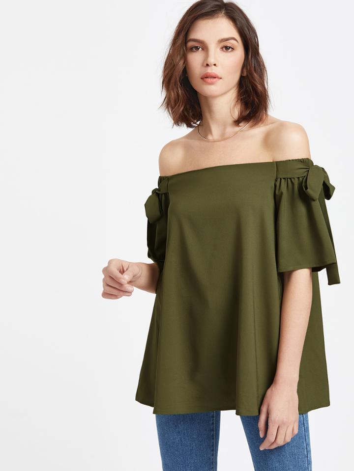 Romwe Bardot Bow Tie Detail Swing Top