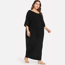 Romwe Plus Solid Longline Night Dress