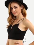 Romwe Black Spaghetti Strap Lace Up Crop Cami Top