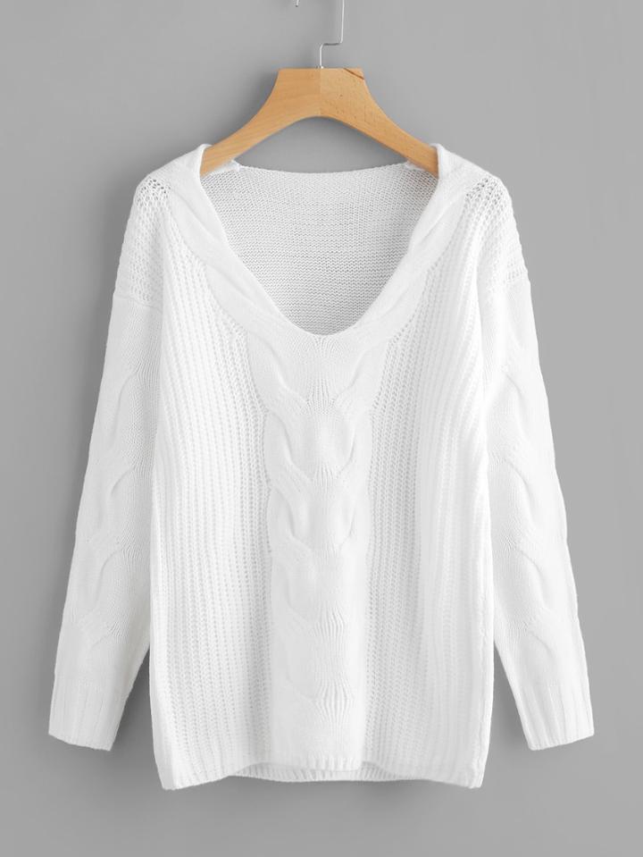 Romwe Drop Shoulder Cable Knit Sweater